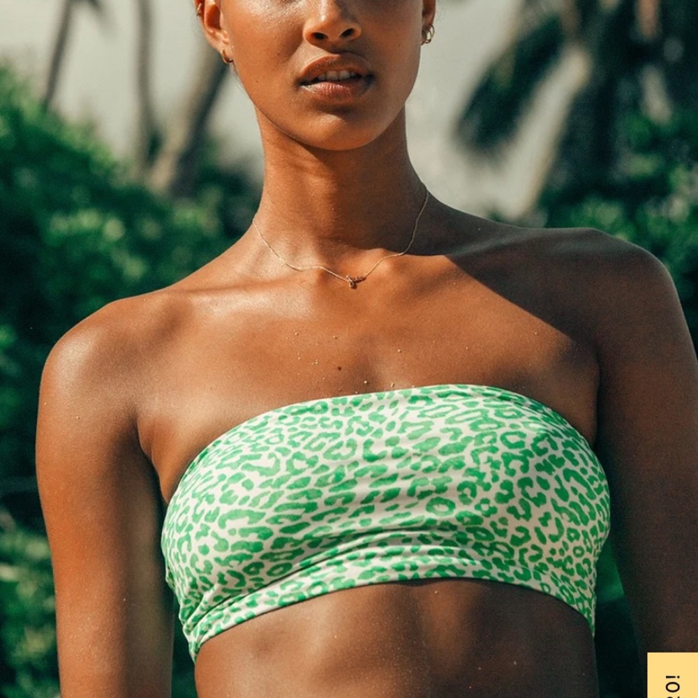 Frankie’s Bikinis Juju Green Leopard Print Bandeau